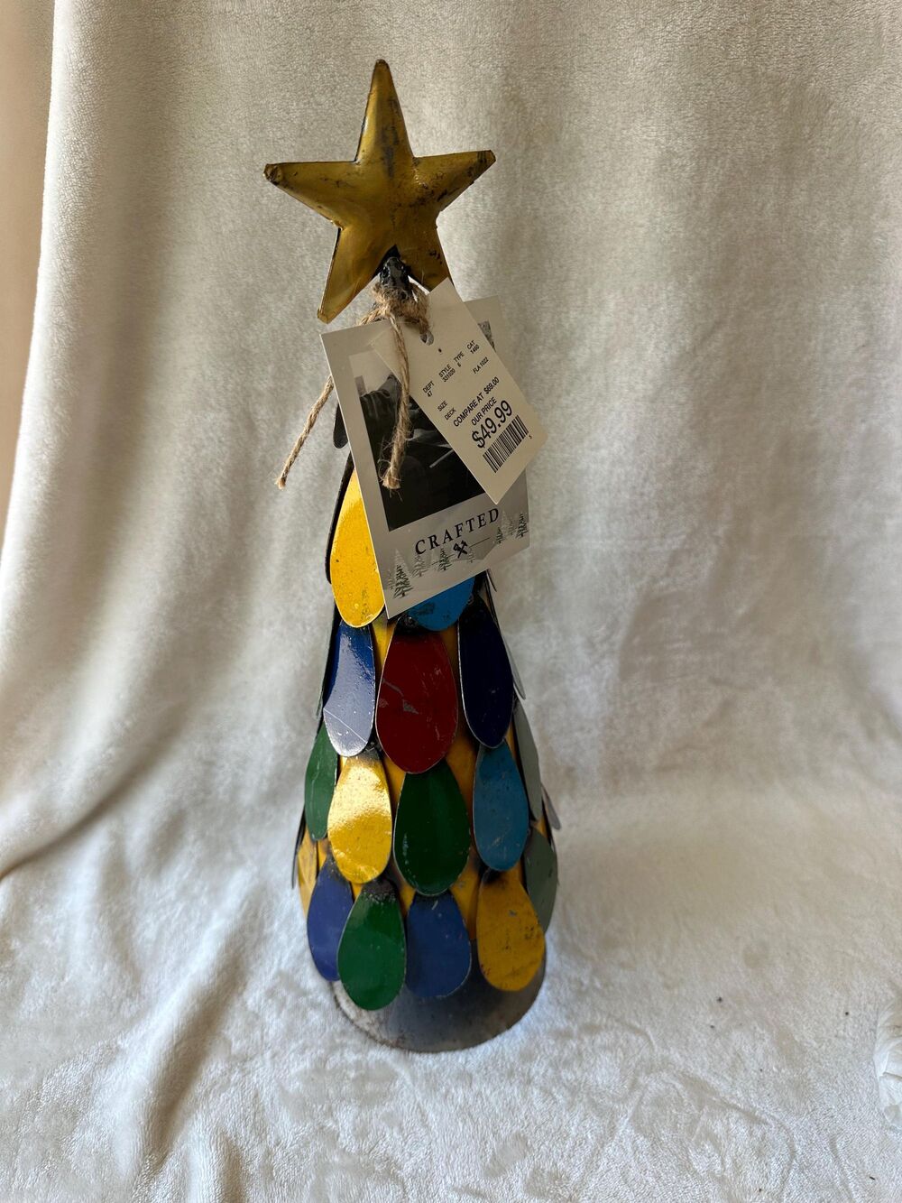 Colorful Metal Christmas Tree 18” Crafted Recycled Metal Star Topper Recycled